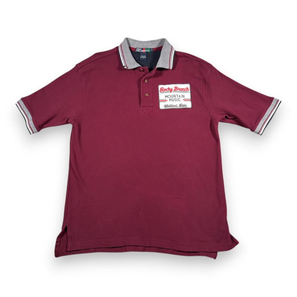 Vintage Mountain Music Polo Shirt Adult MEDIUM Red Rocky Branch Tennessee 90s